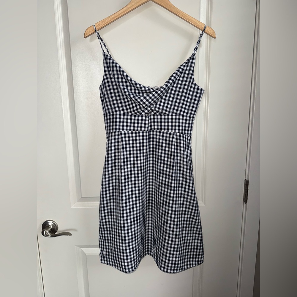 LOFT Black and White Checkered Spaghetti Strap Americana Mini Dress Size 6